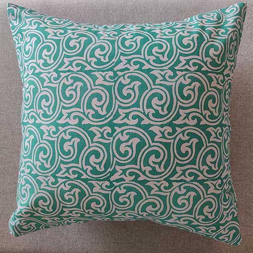 Swirl Mint Grey Block Printed Cushion