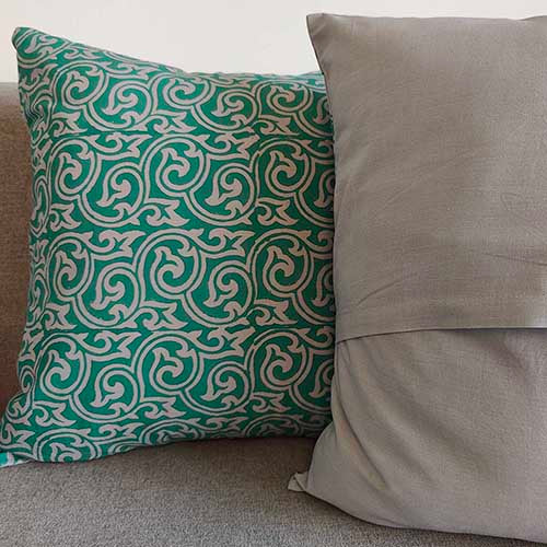 Swirl Mint Grey Block Printed Cushion