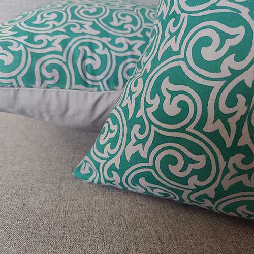 Swirl Mint Grey Block Printed Cushion