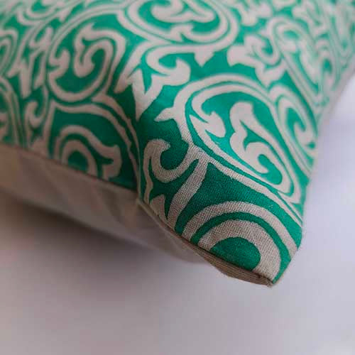 Swirl Mint Grey Block Printed Cushion