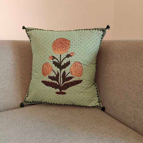 Noor Mint Block Printed Cushion