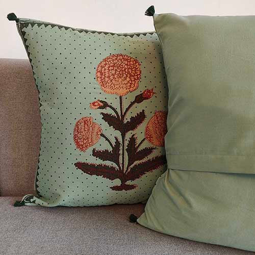 Noor Mint Block Printed Cushion