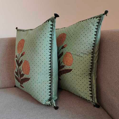 Noor Mint Block Printed Cushion