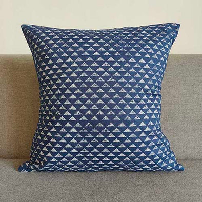 Pyramid Blue Block Printed Cushion