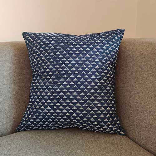 Pyramid Blue Block Printed Cushion