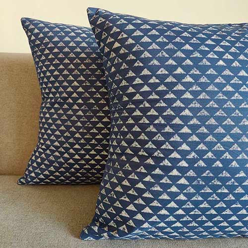 Pyramid Blue Block Printed Cushion