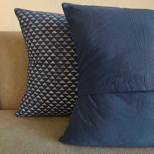 Pyramid Blue Block Printed Cushion