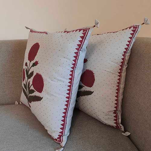 Noor Silver Maroon Block Printed Cushion