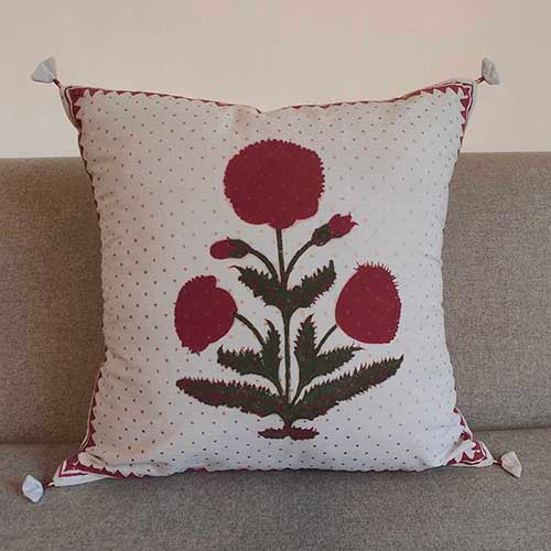 Noor Silver Maroon Block Printed Cushion