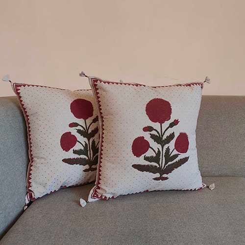 Noor Silver Maroon Block Printed Cushion