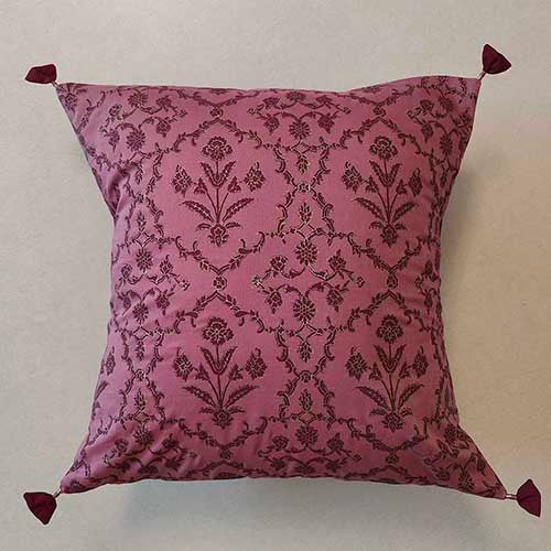 Agra Salmon Maroon Block Printed Cushion