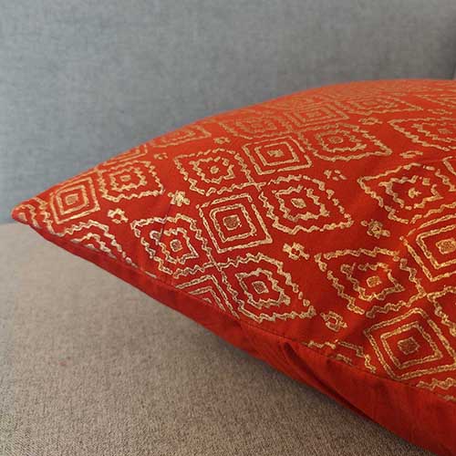 Jahan Red Gold Block Printed Cushion