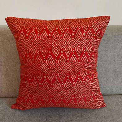 Jahan Red Gold Block Printed Cushion