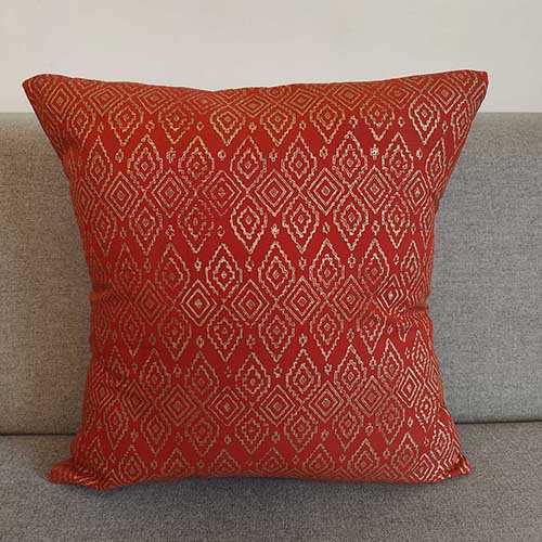 Jahan Red Gold Block Printed Cushion