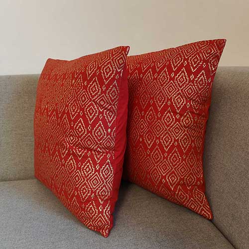 Jahan Red Gold Block Printed Cushion