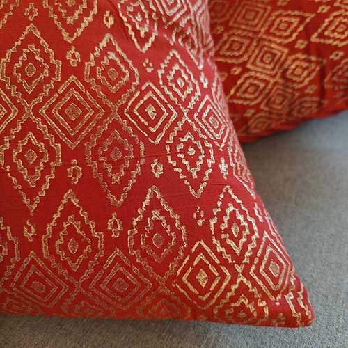 Jahan Red Gold Block Printed Cushion