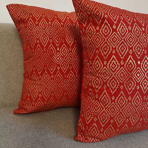 Jahan Red Gold Block Printed Cushion