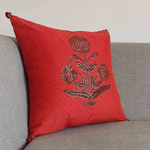 Noor Crimson Block Printed Cushion