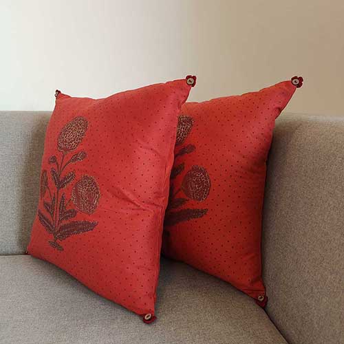 Noor Crimson Block Printed Cushion