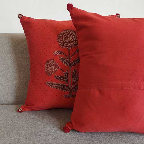 Noor Crimson Block Printed Cushion