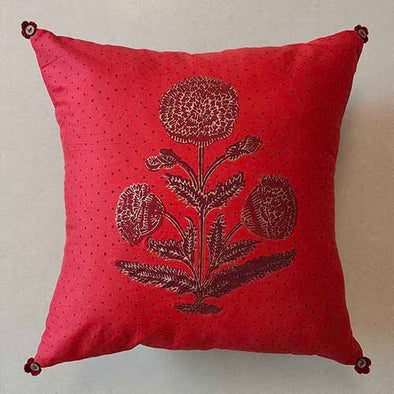 Noor Crimson Block Printed Cushion