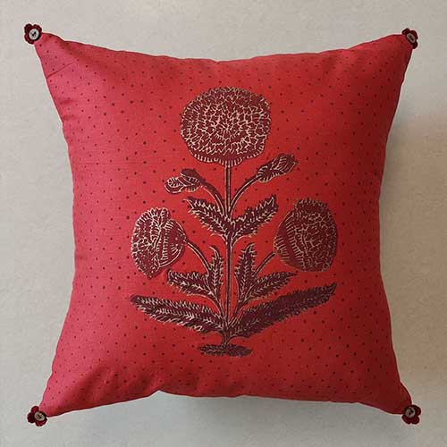 Noor Crimson Block Printed Cushion