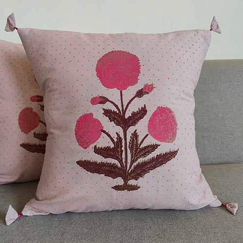 Noor Dusty Pink Block Printed Cushion