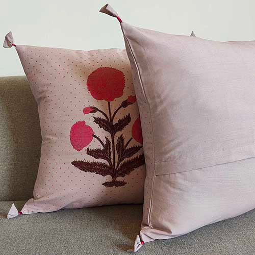 Noor Dusty Pink Block Printed Cushion