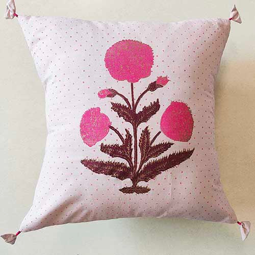 Noor Dusty Pink Block Printed Cushion