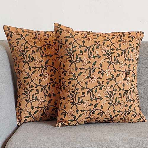 Abloom Camel Block Printed Cushion