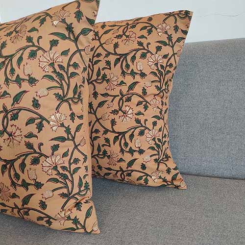 Abloom Camel Block Printed Cushion