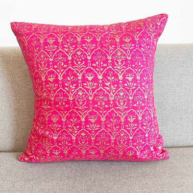 Taj Fushia Block Printed Cushion