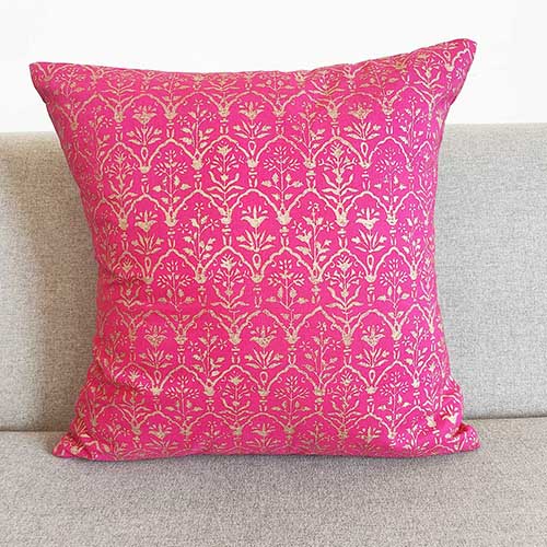 Taj Fushia Block Printed Cushion