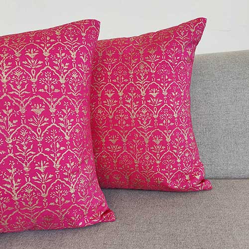 Taj Fushia Block Printed Cushion