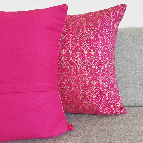 Taj Fushia Block Printed Cushion