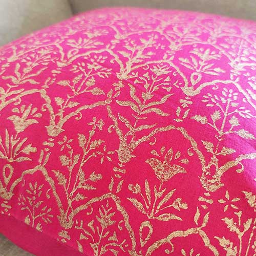 Taj Fushia Block Printed Cushion