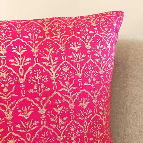 Taj Fushia Block Printed Cushion