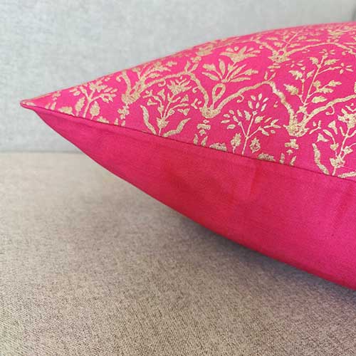 Taj Fushia Block Printed Cushion