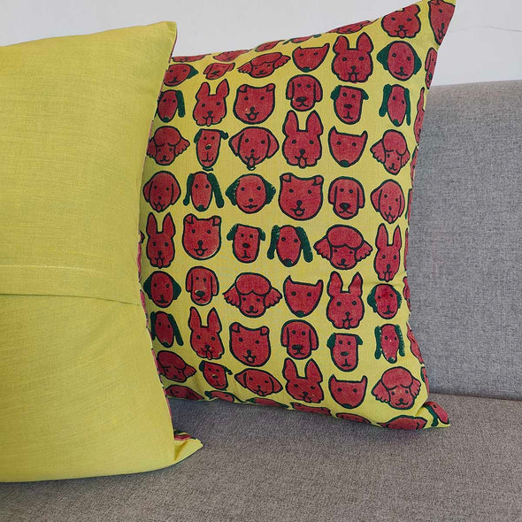 Woof Lime Block Printed Cushion