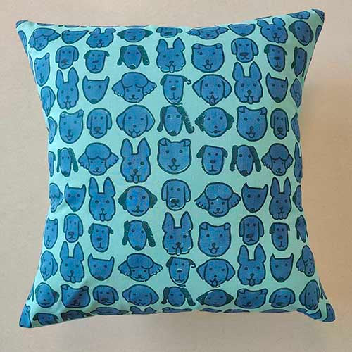 Woof Blue Block Printed Cushion