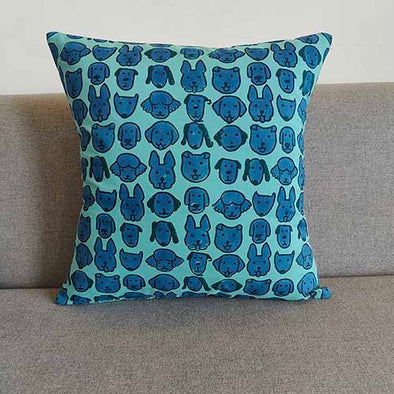 Woof Blue Block Printed Cushion