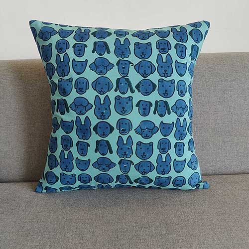 Woof Blue Block Printed Cushion