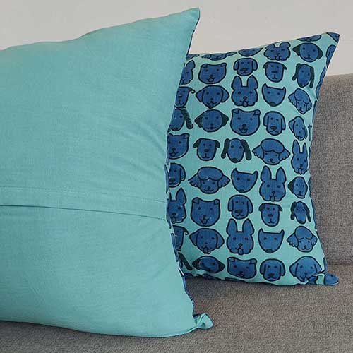 Woof Blue Block Printed Cushion