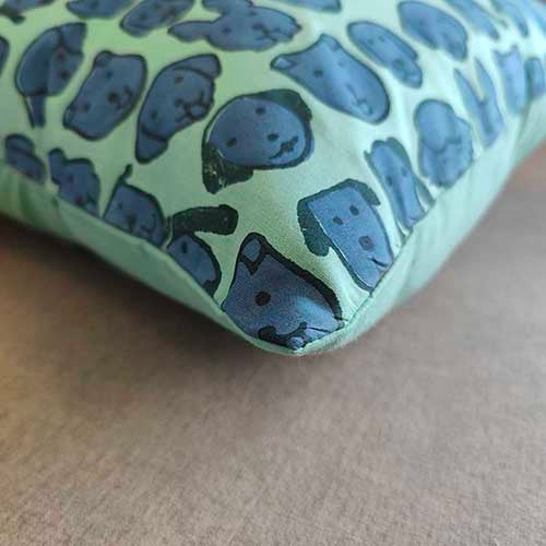 Woof Blue Block Printed Cushion