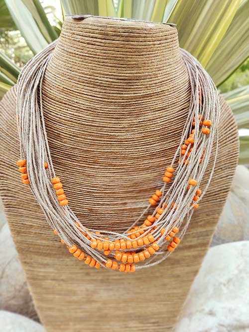 Rosary Beige Orange Jute Dori Neckpiece