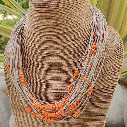 Rosary Beige Orange Jute Dori Neckpiece