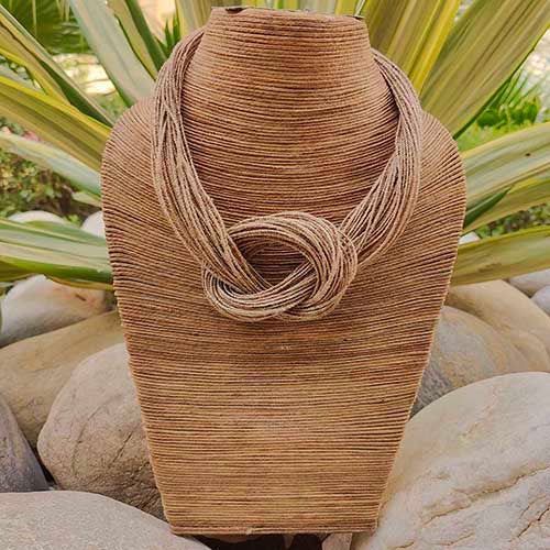 Loop Beige Copper Jute Dori Neckpiece