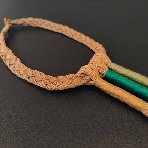 Folk Beige Teal Jute Dori Neckpiece