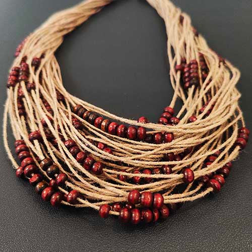 Rosary Beige Brown Jute Dori Neckpiece