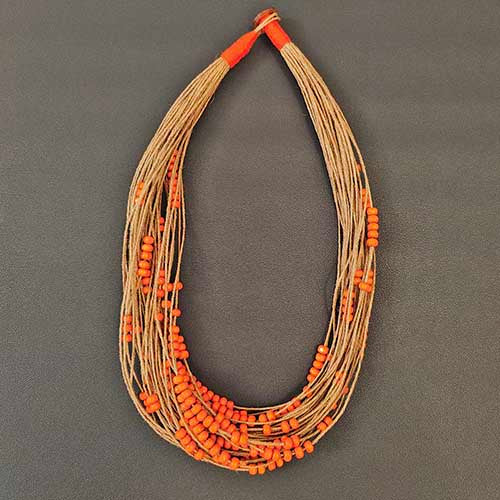 Rosary Beige Orange Jute Dori Neckpiece